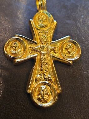 Gold Tone Orthodox Cross Pendant with Saints –  Medallion